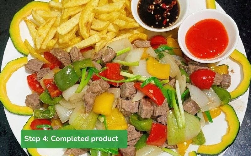 The complete shaking beef dish with harmonious colors and rich flavor