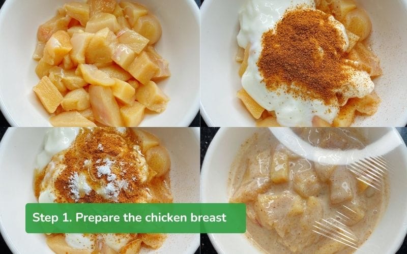 Chicken breast prepared and seasoned before pan-searing