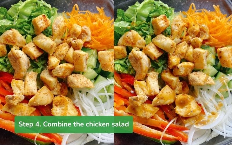 The finished chicken salad, mixed well with dressing