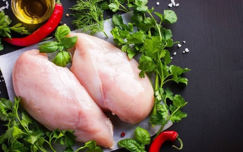 Fresh chicken breast is usually pinkish-red