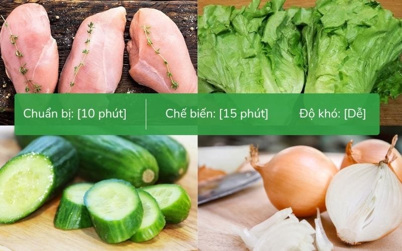 Nguyên liệu chuẩn bị làm món salad ức gà áp chảo