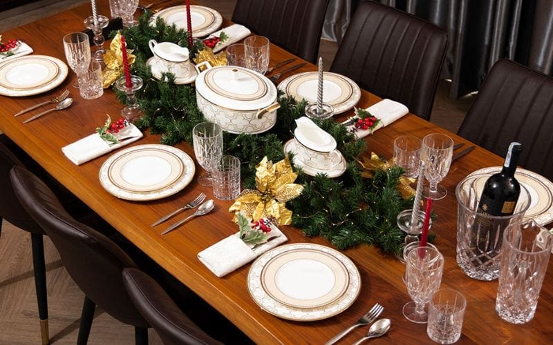 Dinner table meticulously set for a premium impression