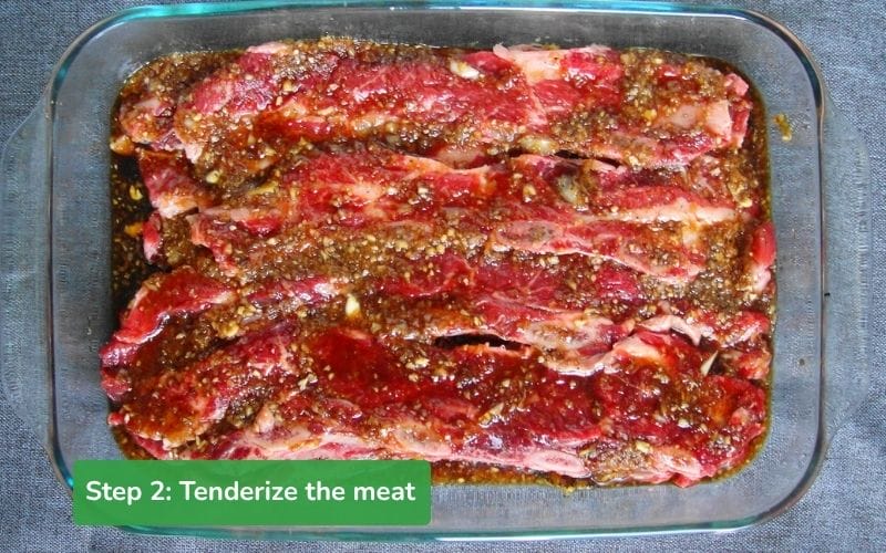 Beef is evenly marinated with sauce to absorb flavor before grilling