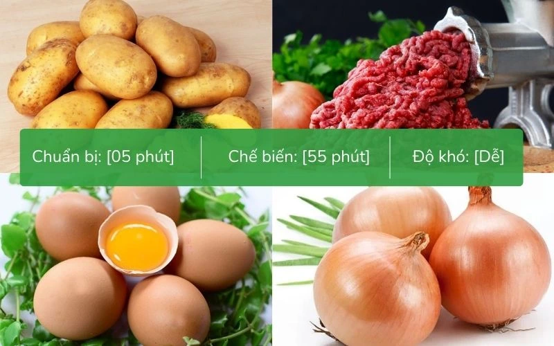 Nguyên liệu chuẩn bị cho món Korokke thịt bò