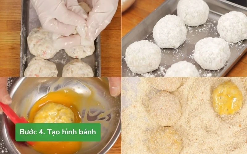 Tạo hình nhân bánh và phủ đều lớp bột chiên xù