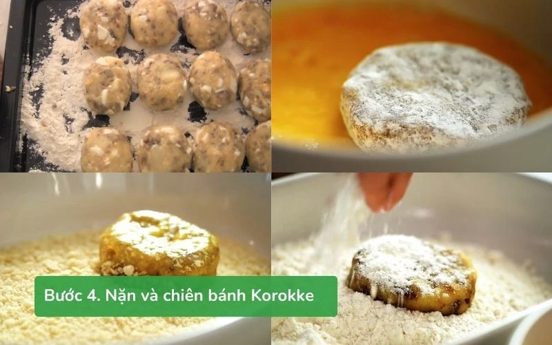 Các viên bánh Korokke đã được áo bột sẵn sàng chiên