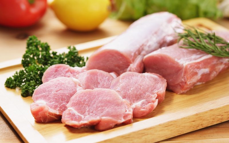 Fresh pork has a light pink color, bright white fat, and good elasticity
