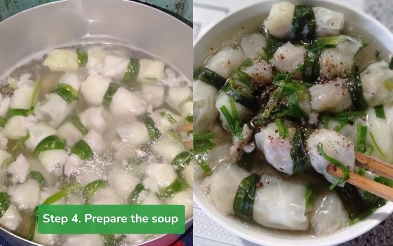 Add cabbage rolls with meat to the broth to cook the soup