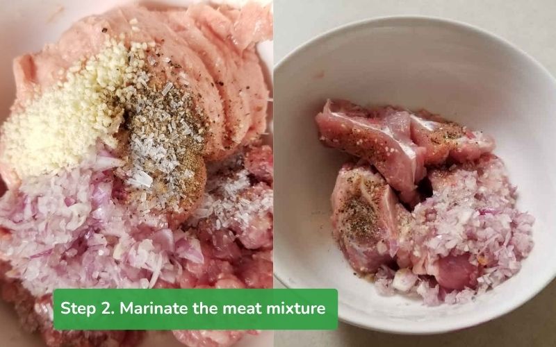 Mix pork paste with minced meat to make the filling