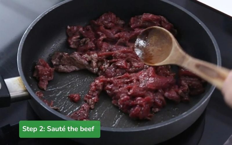 Beef is stir-fried quickly to maintain tenderness and rich flavor