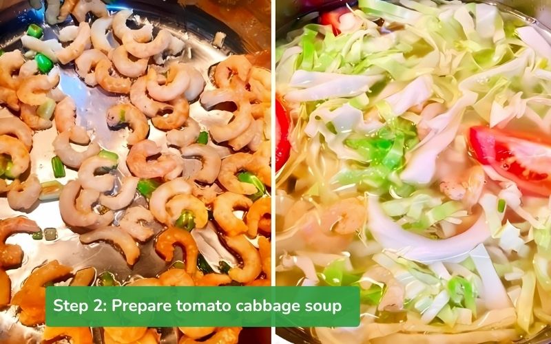 The soup is cooked with eye-catching colors from tomatoes and vegetables