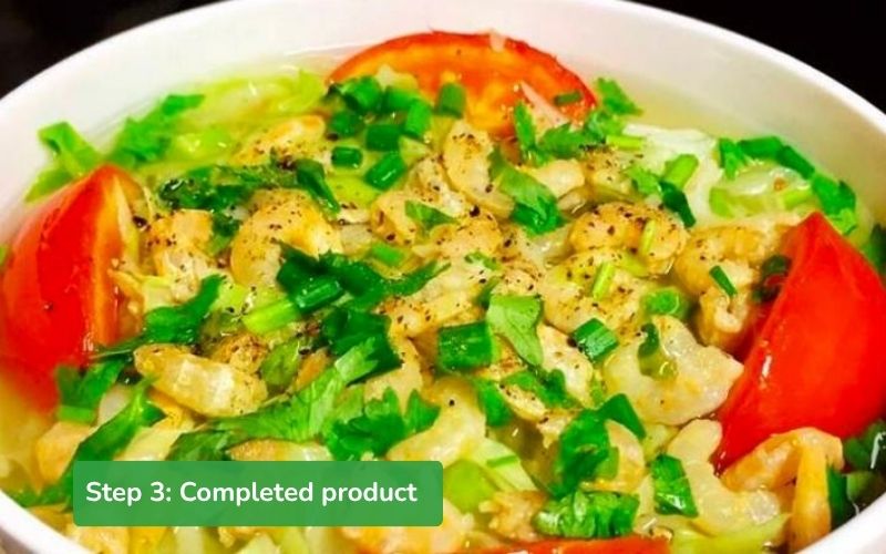 Finished cabbage and tomato soup, perfect with rice