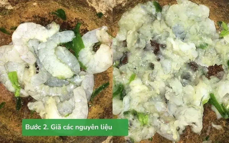 Tôm tươi giã nhuyễn giúp nước canh đậm đà và ngọt tự nhiên hơn