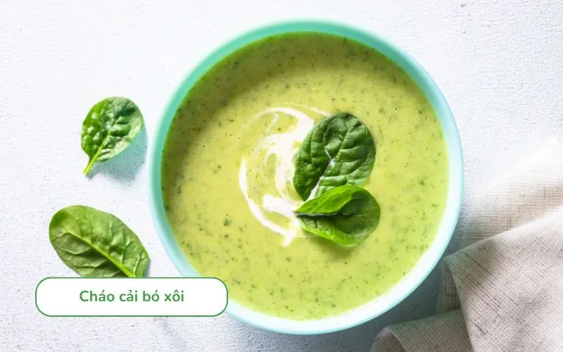 Cháo cải bó xôi mềm mịn, dễ tiêu, thích hợp cho cả trẻ nhỏ và người lớn