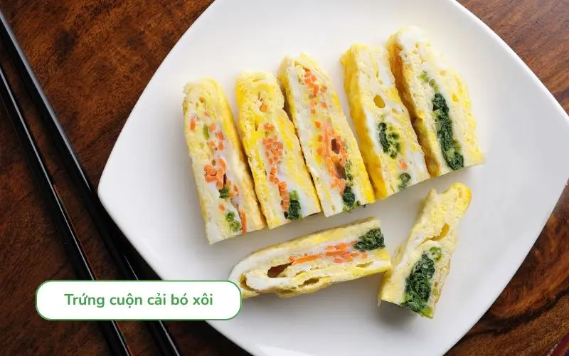 Trứng cuộn cải bó xôi mềm xốp, hấp dẫn, dễ ăn cho cả trẻ em