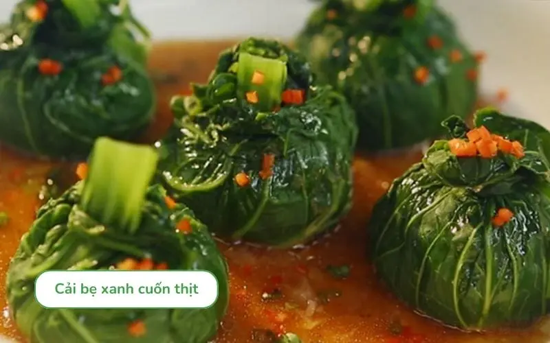 Cải xanh cuốn thịt đẹp mắt, phù hợp cho tiệc nhỏ