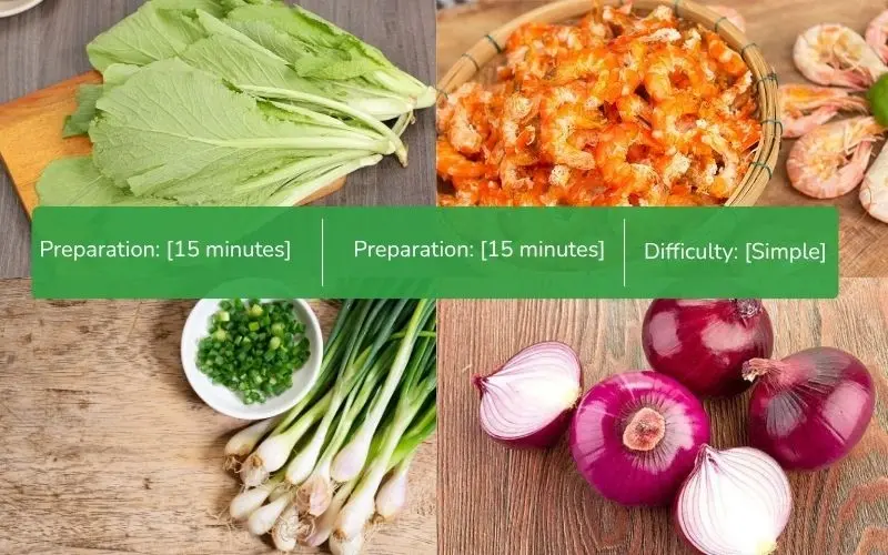 Ingredients needed for bitter mustard greens and dried shrimp soup