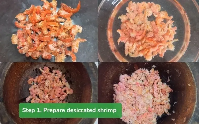 Dried shrimp are soaked until soft then pounded finely to enhance the soup's sweetness