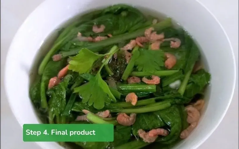Green mustard greens combined with dried shrimp create a rustic, flavorful soup