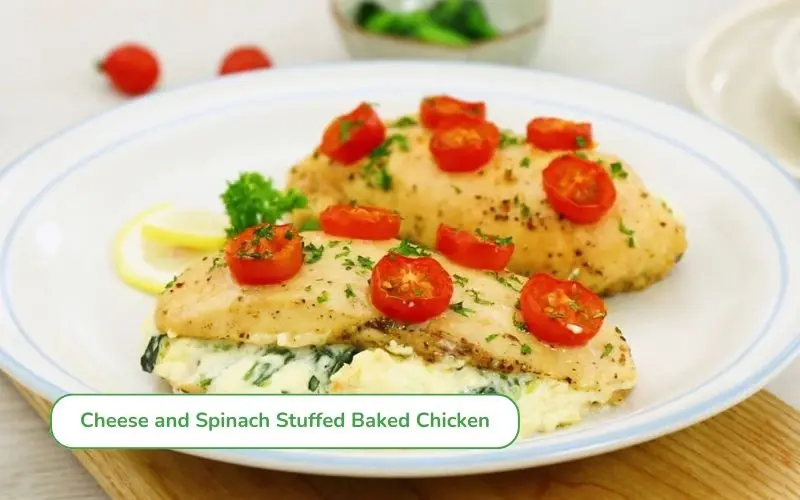 Cheese and spinach stuffed grilled chicken is rich and flavorful