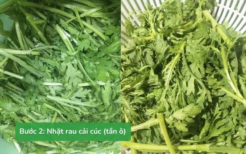 Nhặt, rửa sạch cải cúc để giữ trọn vẹn độ tươi ngon và dinh dưỡng