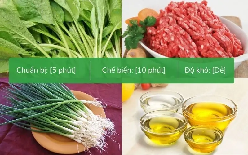 Nguyên liệu nấu canh cải ngọt thịt bằm tươi ngon, dễ tìm.