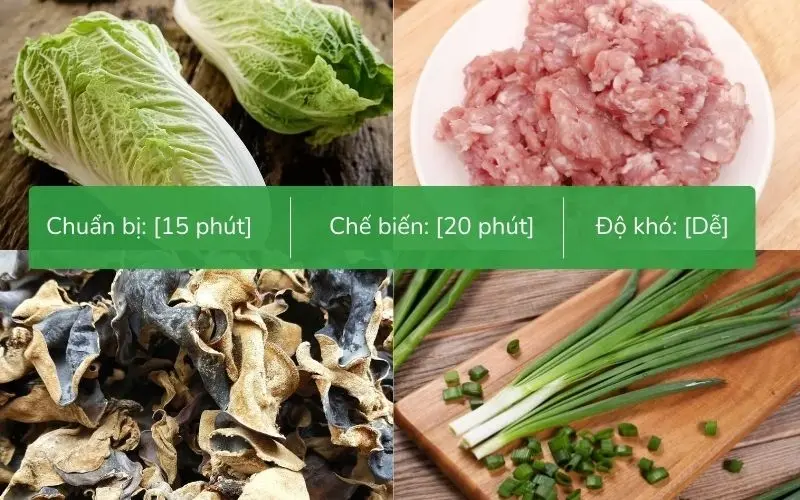 Nguyên liệu nấu canh cải thảo thịt bằm đầy đủ và tươi ngon