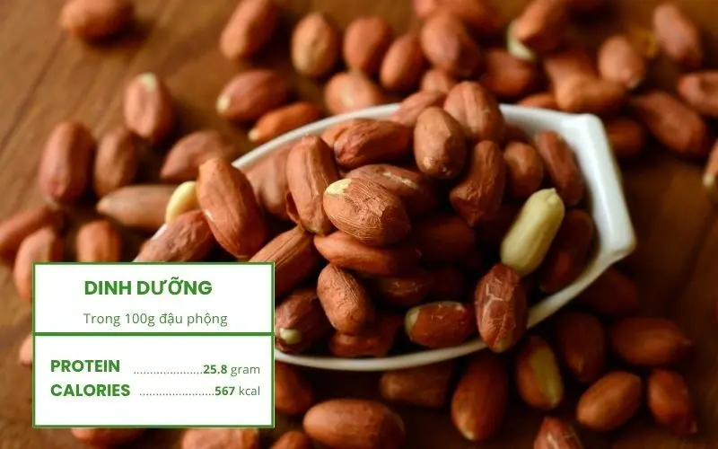 Đậu phộng giàu protein thực vật và chất béo lành mạnh, giúp no lâu và hỗ trợ sức khỏe tim mạch