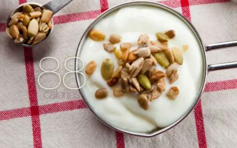 Sữa chua không béo trộn hạt hướng dương giàu protein và vitamin E