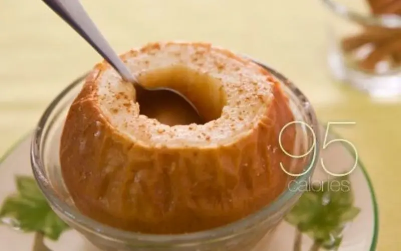 Baked apple with a hint of cinnamon is a sweet, healthy, sugar-free snack