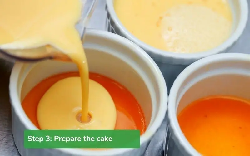 The coffee and egg mixture is carefully prepared to make a soft and smooth flan