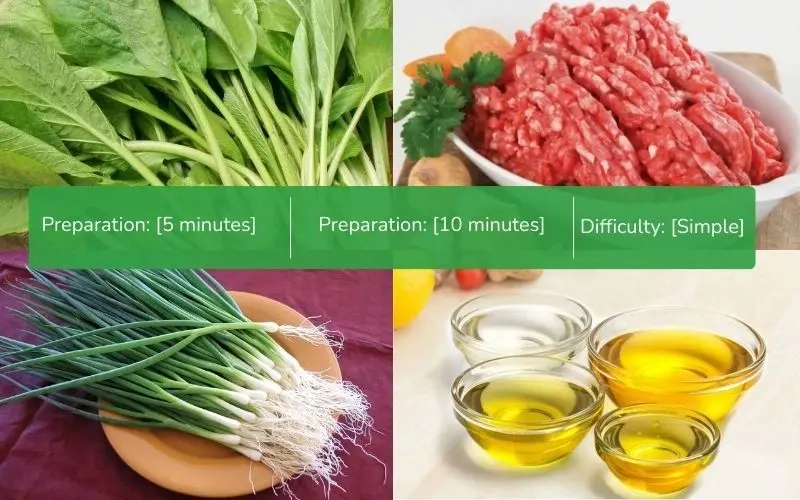 Ingredients for a fresh and delicious minced pork and choysum soup, easy to find.