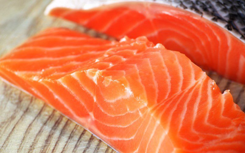 Fresh Salmon Has a Natural Pink-Orange Color with Clear Fat Marbling