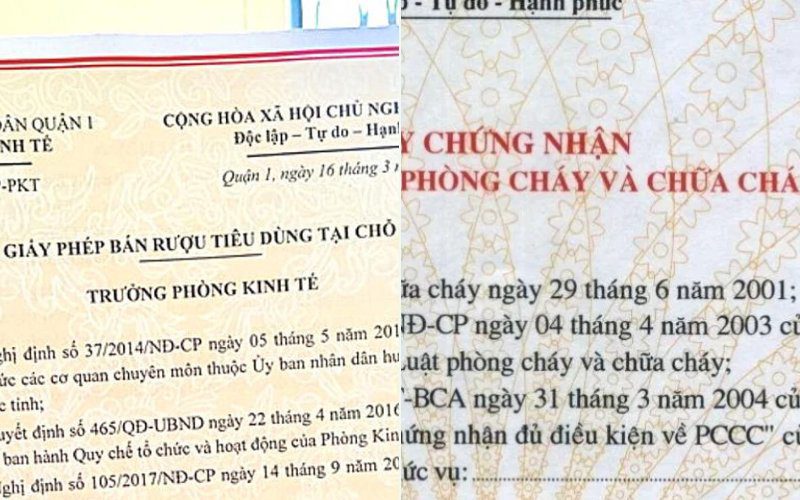 Các giấy phép đảm bảo nhà hàng hoạt động hợp pháp