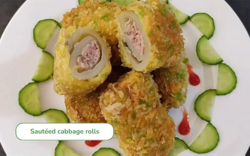 Fried Napa cabbage rolls are golden and crispy, with a soft, sweet, and rich inside