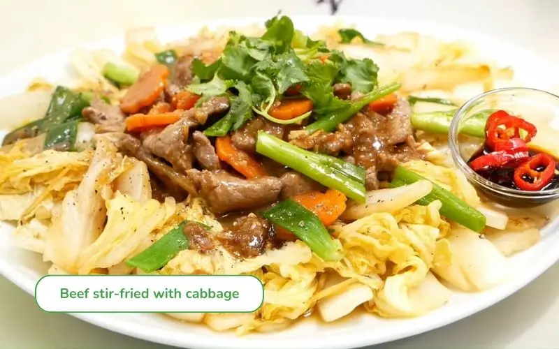Stir-fried Napa cabbage with beef is mildly sweet and richly appealing