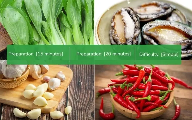 Fresh, delicious ingredients for abalone stir-fry with bok choy