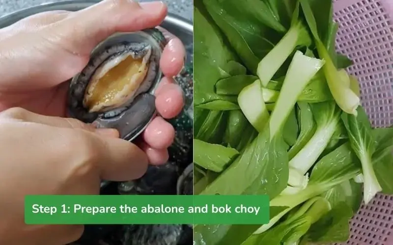 Abalone and bok choy are thoroughly prepared and ready for cooking