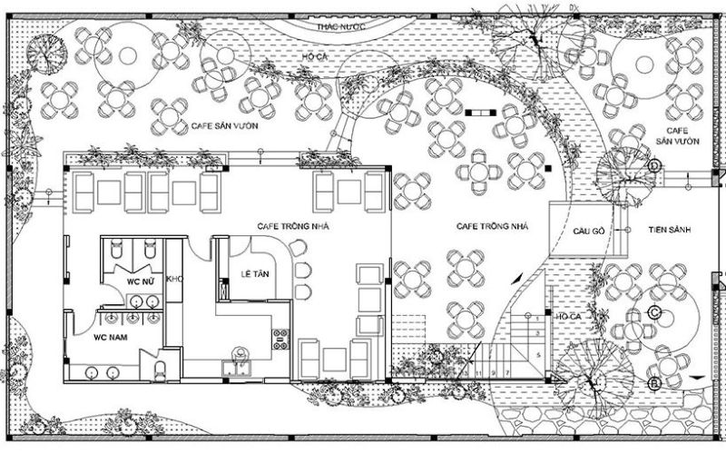Nhà hàng sân vườn lớn với đầy đủ công năng