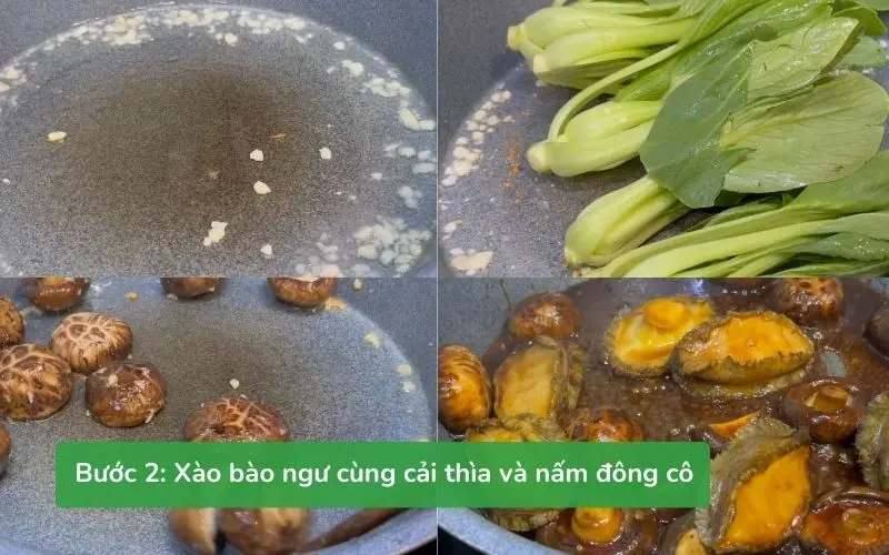 Xào bào ngư cùng nấm đông cô và cải thìa giòn xanh