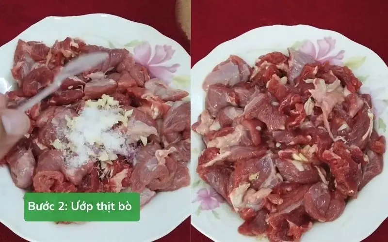 Thịt bò được ướp kỹ, thấm đều gia vị