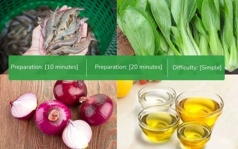 Ingredients for fresh shrimp and bok choy soup