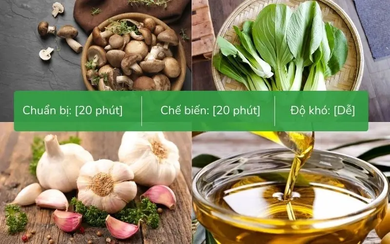 Nguyên liệu cải thìa xào nấm đông cô chay tươi ngon