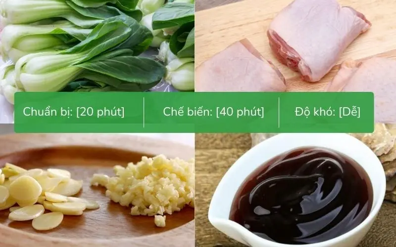 Nguyên liệu gà và cải thìa tươi ngon sẵn sàng chế biến