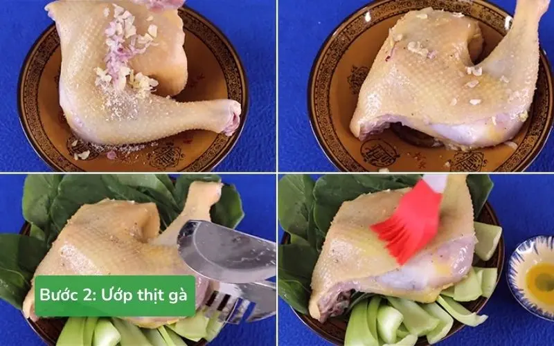 Thịt gà được tẩm ướp đơn giản để giữ trọn vị ngọt tự nhiên