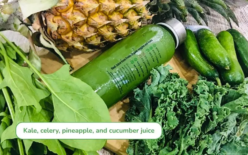 Cool and refreshing kale, celery, pineapple, and cucumber juice