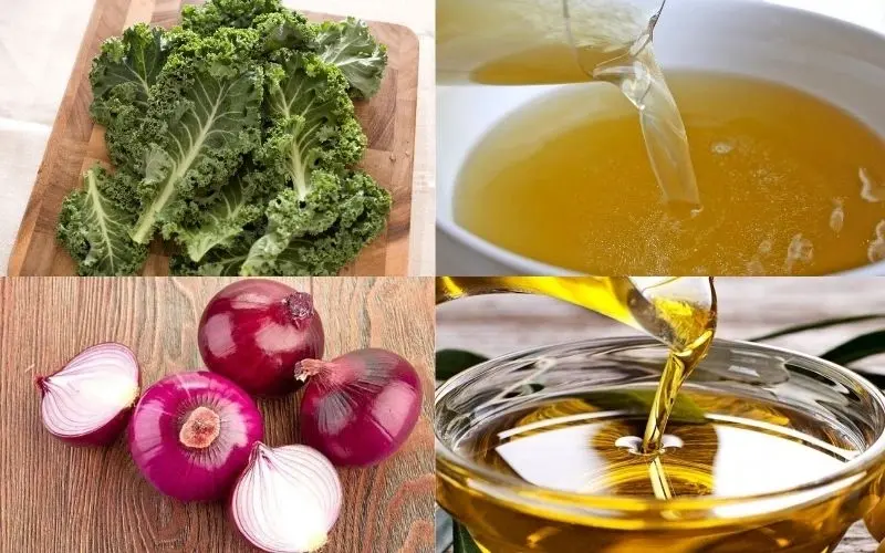 Ingredients for kale soup with chicken bone broth