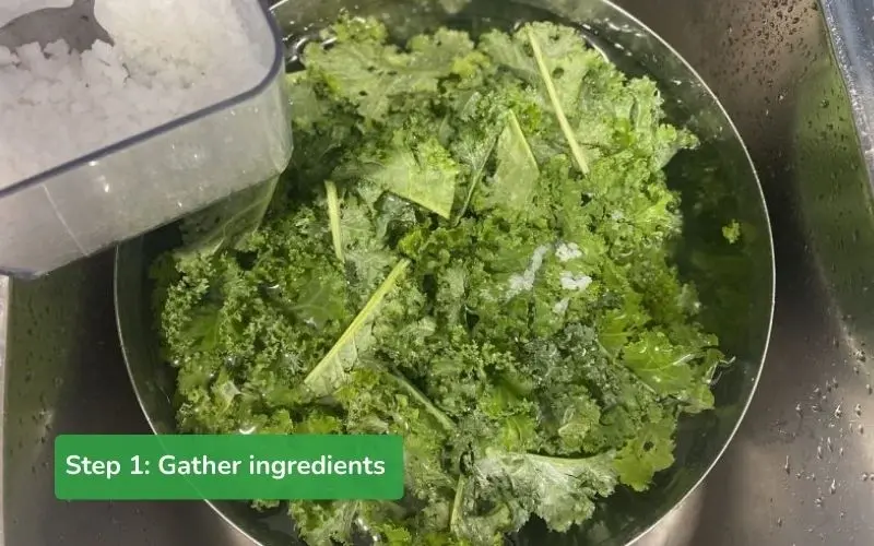 Cleanly prepared kale and garlic, ready for sautéing