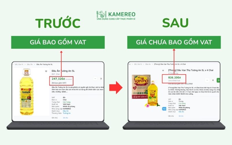 Kamereo thay đổi giá trên website và ứng dụng thành giá chưa bao gồm VAT (hình ảnh mang tính chất minh họa)