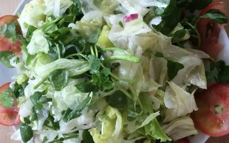 Traditional watercress salad with vinaigrette has a refreshing flavor